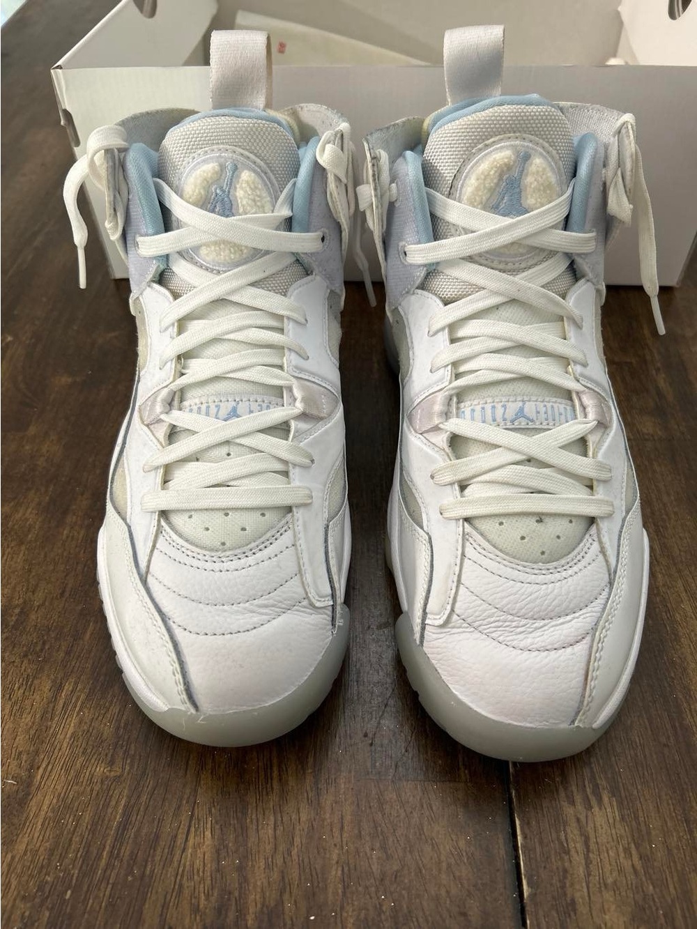 Jordan Kids White and Light Blue High-Top Sneakers